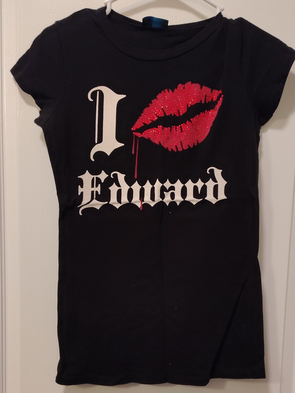 Black  Graphic Tee with Red Sequin Lip